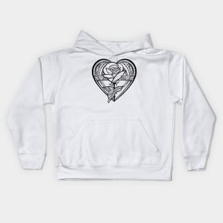 Tattoo style rose and heart Kids Hoodie